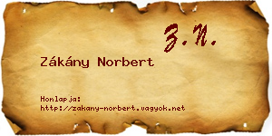 Zákány Norbert névjegykártya